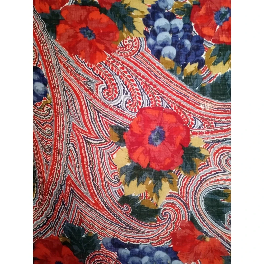 Red Pansies Purple Grapes Swirly Design Sheer Scarf Wrap Shawl Table Cover 52x52